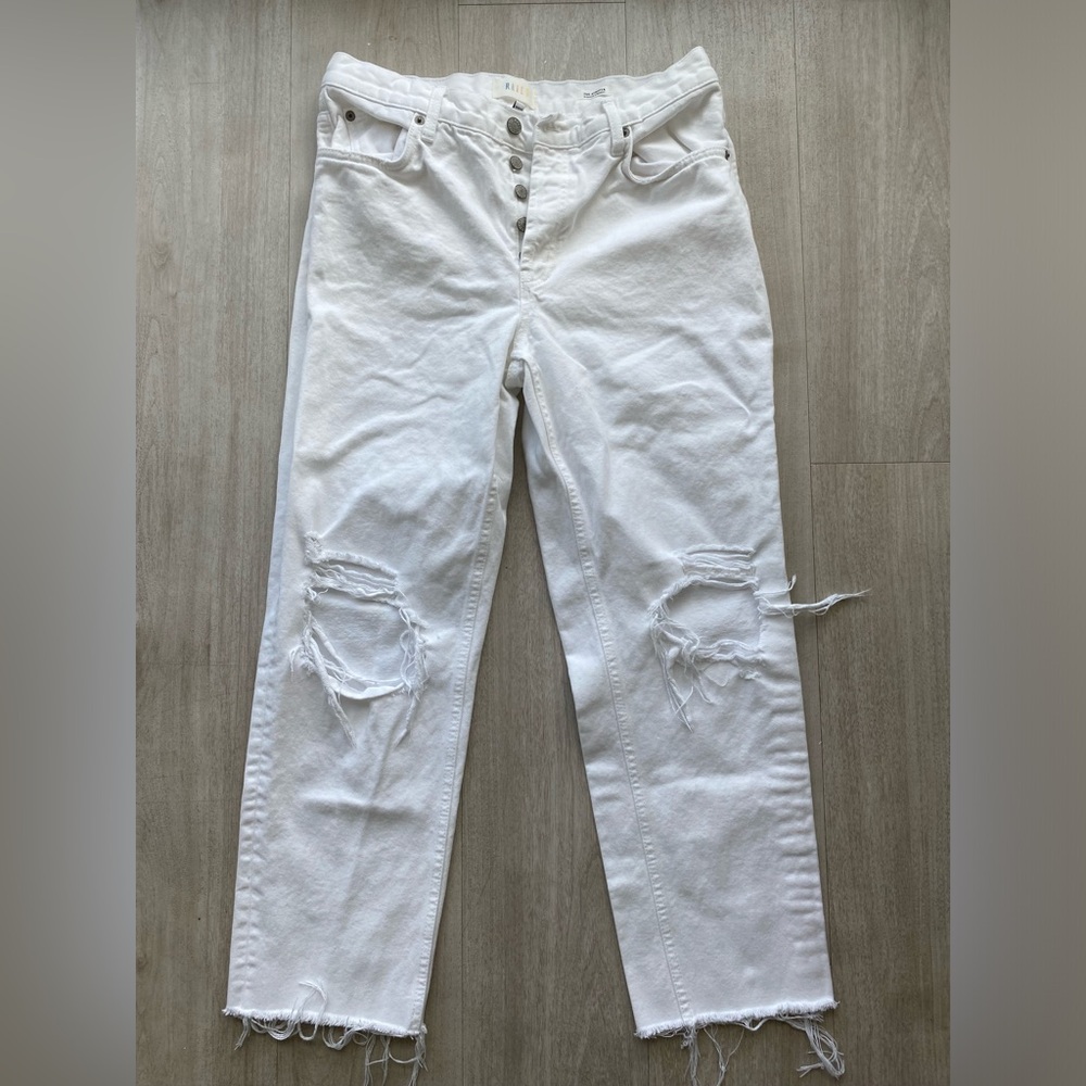 Rails The Atwater Slouchy Straight Jeans Women’s 30 White Distressed Raw Hem